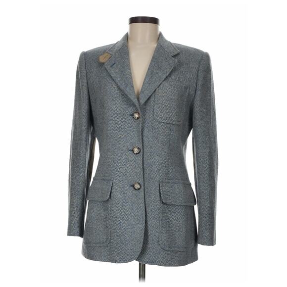 Ralph Lauren Jackets & Blazers - VTG Ralph Lauren Herringbone Blazer Grey Leather Elbow Pads Equestrian Buttons 8